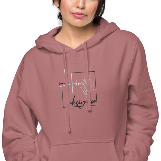 Signature embroidered "In Him" with "Ephesians 1:7" arm embroidery hoodie